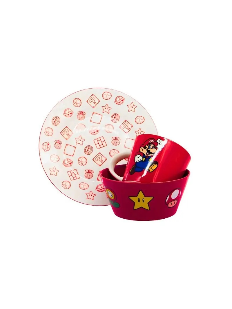 Kit Café Da Manhã Caneca Bowl Cerâmica Super Mario Zona Criativa - Arco Ìris