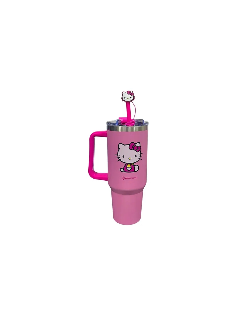 Canecão Térmico Inox 1,15l Com Canudo Pingente Hello Kitty - Zona Criativa - Arco Ìris