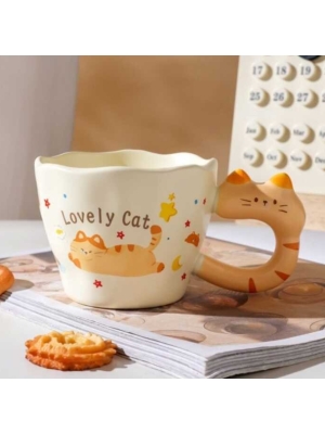 Caneca de café de cerâmica 3D com estampa de gato fofo - Arco Iris